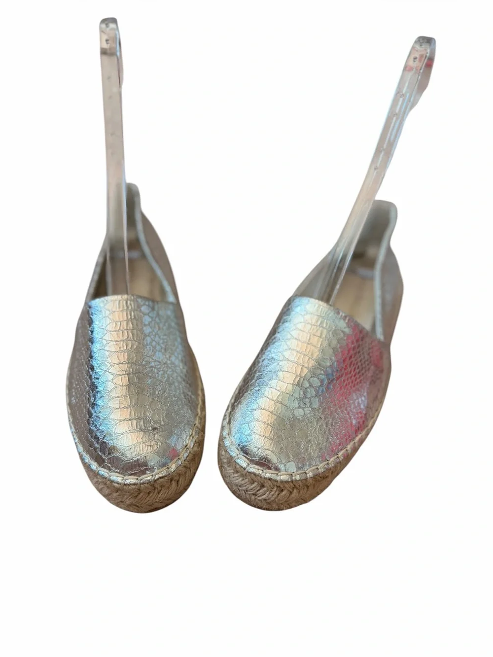 Jack Rogers Silver Palmer Snake-Print Metallic Espadrilles Women’s Sz 8.5